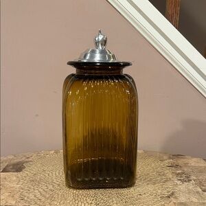 Large Amber Glass Canister with Lid